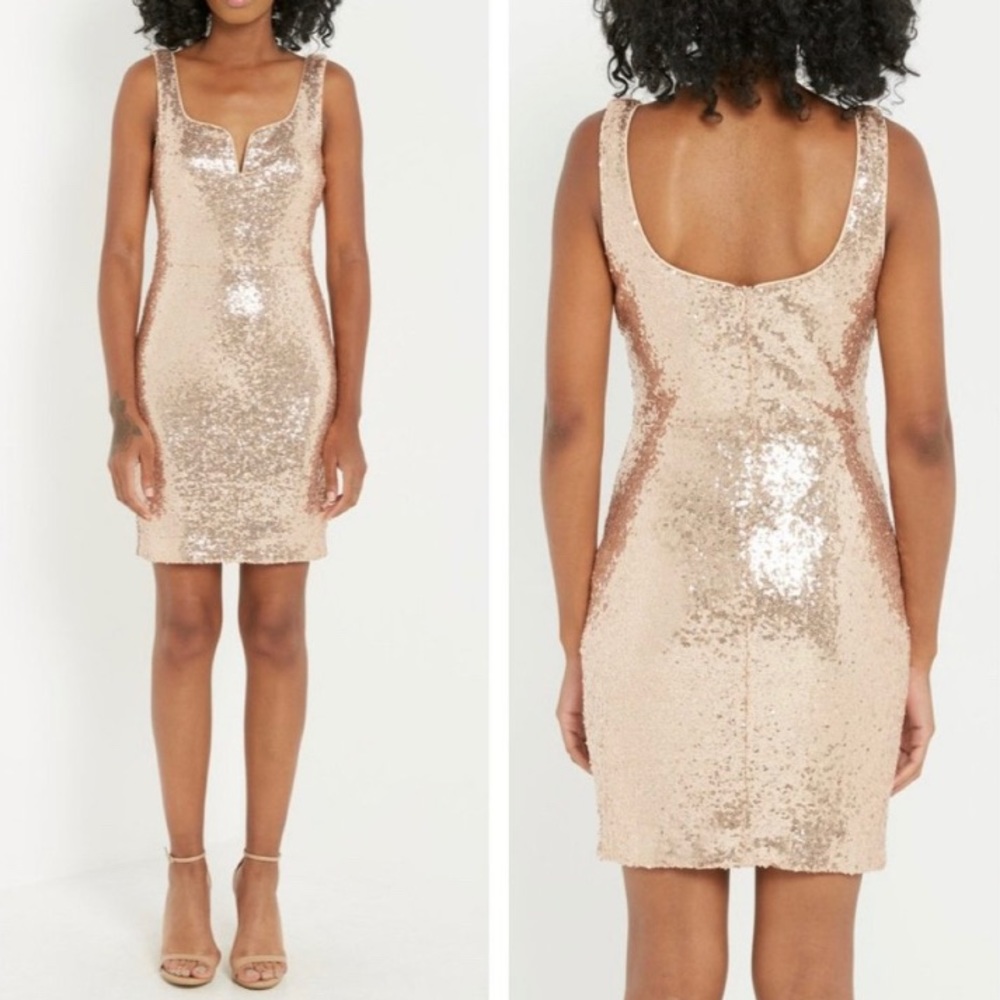 Ladies Holiday Sequin Bodycon Rose Gold Dress